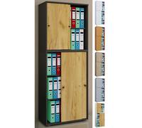 VCM Armoire de bureau en bois Armoire de classement Meuble de bureau Armoire Lona 5 portes coulissantes Gris