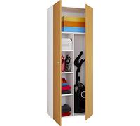 VCM Armoire Rangement Garage, Armoire a Balai Exterieur, Armoire a Balai Interieur, Armoire Balai Exterieur Armoire à balais en Bois Armoire à aspirateur Armoire de ménage Vandol K Blanc/Hêtre