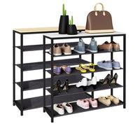 VCM bois,métal,étagère à chaussures,rangement pour chaussures,étagère,4,compartiments,Taliro Brun