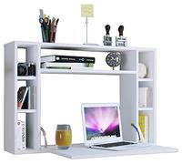VCM Bureau Pliable Mural, Table Pliante Murale Rabattable Bureau Suspendu Pliable en Bois Bureau Mural Bureau d'ordinateur Tiroir Wandila Blanc
