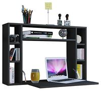 VCM Bureau Pliable Mural, Table Pliante Murale Rabattable Bureau Suspendu Pliable en Bois Bureau Mural Bureau d'ordinateur Tiroir Wandila Noir