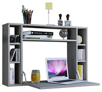 VCM Bureau Suspendu Pliable en Bois Bureau Mural Bureau d'ordinateur Tiroir Wandila Gris