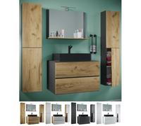 VCM Ensemble de 5 pièces pour lavabo Meuble de salle de bains Lavabo Lendas BL Largeur 80 cm XL Tiroir Multicolore