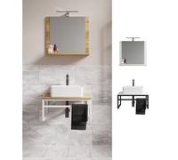 VCM Ensemble de meuble de salle de bain 3 pièces avec lavabo, style industriel, bois et métal, Bitila 60 V2