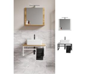 VCM Ensemble de meuble de salle de bain 3 pièces avec lavabo, style industriel, bois et métal, Bitila 60 V2
