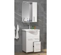 VCM Ensemble de meubles de salle de bains 3-pièces lavabo tiroir armoire de toilette Lisalo L Blanc