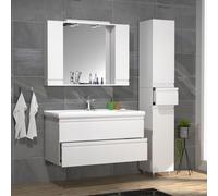 VCM Ensemble de meubles de salle de bains 4-pièces lavabo 100 cm lavabo sans poignée tiroir armoire de toilette armoire haute Silora XL Blanc