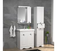VCM Ensemble de meubles de salle de bains 4-pièces lavabo largeur 60 cm lavabo armoire de toilette armoire haute tiroir maison de campagne Casalo L Blanc