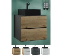 VCM Ensemble de salle de bains 2 pièces : meuble-lavabo, lavabo noir, meuble sous-vasque de 60 cm de large, ensemble de meubles de salle de bains avec tiroirs, Lendas S BL