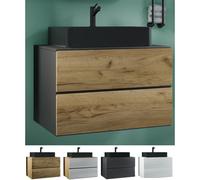 VCM Ensemble de salle de bains 2 pièces : meuble-lavabo, lavabo noir, meuble sous-vasque de 80 cm de large, ensemble de meubles de salle de bains avec tiroirs, Lendas S BL