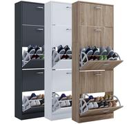 VCM Étagère en bois Kipper Étagère à chaussures Armoire à chaussures Basculement de chaussures 5 abattants Sipos XL Brun