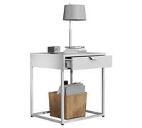 VCM Métal, Table de nuit, Table d'appoint, Tiroir, Console, Table de chevet, Flokas Blanc