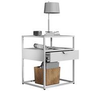 VCM Métal, Table de nuit, Table d'appoint, Tiroir, Console, Table de chevet, Flokas Blanc