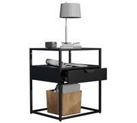 VCM Métal, Table de nuit, Table d'appoint, Tiroir, Console, Table de chevet, Flokas Noir