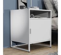 VCM Métal, Table de nuit, Table d'appoint, Porte battante, Console, Table de nuit, Flokas Blanc