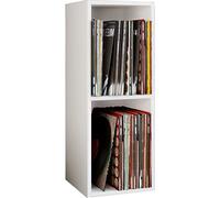 VCM Meuble Tourne Disque Vinyle, riles Vinyle, Meuble Rangement Vinyle Bois Disques vinyles LP Stand Étagère d'archivage Support de Rangement Platto 2 Compartiments Blanc