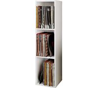 VCM Meuble Tourne Disque Vinyle, riles Vinyle, Meuble Rangement Vinyle Bois Disques vinyles LP Stand Étagère d'archivage Support de Rangement Platto 3 Compartiments Blanc
