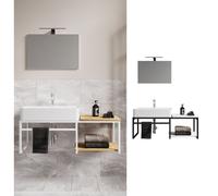3 pces Lavabo Meubles de salle de bains Ensemble Évier Bois Métal Industriel Style Bitila 100 V1