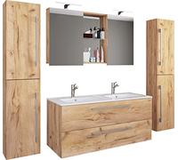 VCM Meuble Vasque Salle de Bain, Ensemble Salle de Bain Meuble, Ensemble Meuble Vasque Salle de Bain 5-pièces Double lavabo 2 lavabos Ensemble de Meubles de Salle de Bains lavabo Budasi SC Chêne Miel