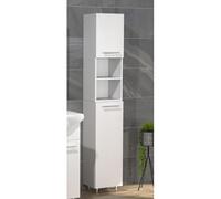 VCM Meubles de salle de bains en bois Étagère de salle de bains Armoire haute Portes battantes Lisalo Blanc
