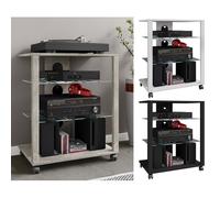 VCM Meubles Hifi Racks Armoire Phono mobile Etagère en verre à roulettes Phono Mediaregal Folas Noir
