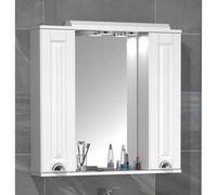 VCM Miroir de salle de bain Miroir mural 75 cm miroir suspendu armoire de toilette salle de bain style rustique porte battante éclairage Casalo XL Blanc