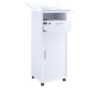 VCM Pupitre en Bois Mobile Table Haute Roulante Roulettes Tiroir Porte Melta Blanc 60 cm