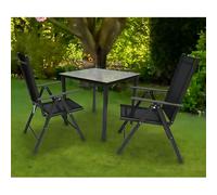 Vcm Set De Meubles De Jardin En Alu Verre Ensemble De Jardin Ensemble De Salle À Manger Table Chaises 80 Ma Noir