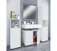 VCM Set de meubles de salle de bains 4 pièces complet Armoire de salle de bains Armoire basse Hochschrank Flandu II Blanc