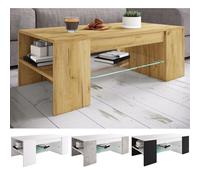 VCM Table basse en bois Table de salon Table d'appoint Tiroir Verre Tunas Table basse en bois Table de salon Table d'appoint Tiroir Verre Tunas Blanc
