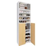 VCM XL Bois Grande Armoire à Chaussures Étagère à Chaussures Grande Botte Meuble d'entrée Lona 10 Compartiments Blanc/Hêtre