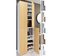 VCM XL bois Grande armoire à chaussures Étagère à chaussures Grande botte Meuble d'entrée Lona 10 compartiments Portes battantes Multicolore