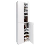 VCM XL bois Grande armoire à chaussures Étagère à chaussures Grande botte Meuble d'entrée Lona 10 compartiments Portes battantes Blanc