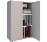 VCM XL bois Grande armoire à chaussures Étagère à chaussures Grande botte Meuble d'entrée Lona 3 compartiments Gris