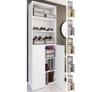 VCM XL Bois Grande Armoire à Chaussures Étagère à Chaussures Grande Botte Meuble d'entrée Lona 6 Compartiments Blanc/Chêne Sonoma