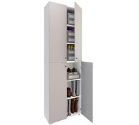 VCM XL Bois Grande Armoire à Chaussures Étagère à Chaussures Grande Botte Meuble d'entrée Lona 6 Compartiments Portes battantes Blanc/Gris