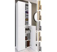 VCM XL Bois Grande Armoire à Chaussures Étagère à Chaussures Grande Botte Meuble d'entrée Lona 6 Compartiments Portes battantes Blanc