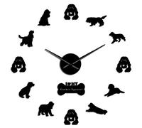 VCS Cocker Spaniels Effet Miroir Stickers muraux Grande Horloge Murale Bricolage Chien propriétaires d'animaux de Compagnie décor à la Maison Art Mural Suspendu Montre Murale(Noir,70CM)