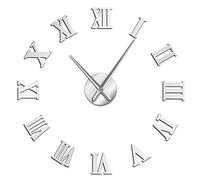 VCS Moderne Bricolage Grande Horloge Murale 3D Miroir Surface Autocollant décor à la Maison Art Horloge Murale géante Montre avec Horloge à Chiffres Romains(argenté,70CM)