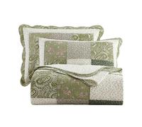 vctops Parure de lit 3 pièces matelassée en Coton avec Broderie Florale - Couvre-lit réversible léger - 1 Couette + 2 taies d'oreiller (Floral Vert, 231,1 x 248,9 cm)