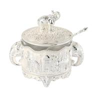 Vdaxvme Joli sucrier en verre avec couvercle en alliage de zinc et cuillère, pot à épices, outil de décoration de bureau, sucrier éléphants