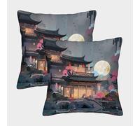 VDYNDYIW Peinture de Paysage Housse De Coussin Ensemble De 2 Style Chinois Taie d'oreiller Décoratif Canapé Super Douce Housses De Coussin avec Fermeture À Glissière 40x40cm