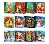 VDYXEW Lot de 12 cartes de vœux 5D avec peinture de diamant DIY pour Noël et anniversaire - Cartes de bricolage avec broderie de strass pour la fête des mères, Thanksgiving, Noël, cadeau de loisirs