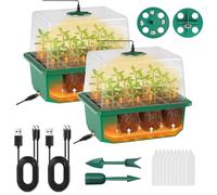 VDYXEW Lot de 2 plateaux de semences, propagateur chauffant avec lumière de croissance et base chauffante, propagateurs pour plantes avec couvercles surélevés, mini kit de germination de serre pour