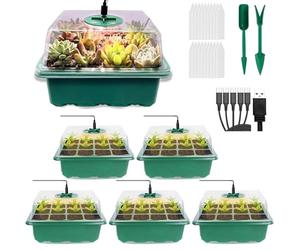 VDYXEW Mini Serre pour Semis, Kit de Culture avec Lumière - Lot de 5 Plateaux de démarrage pour semences avec lumière de Croissance, Semis et Boutures - Idéal pour Potager Maison