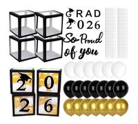 Veasbuu Décorations de promotion 2026, de ballons et centres de table avec boîtes, décorations pour l'obtention du diplôme 2026 | Pour extérieur, porche, maison, salle de t université
