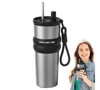 Veasbuu Thermique pour café - Bouteille d'eau isolée avec paille 710 ml | Mug pour boissons froides et chaudes de grande capacité pour camping, sport, pique-nique, pêche, voyage