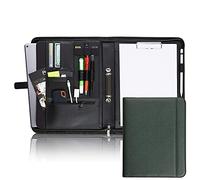 Vebon® Classeur à anneaux A4 "Paris" I Conférencier avec fermeture Éclair + pince I Porte documents A4 + pochette ordinateur portable I organiseur professionnel avec rangement I Simili cuir I Vert pin