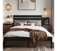 VECELO Cadre de lit 140 x 200 cm en métal avec tête de lit en Bois épais et sommier à Lattes, lit Double avec Espace de Rangement sous Le lit, Parfait pour Chambre à Coucher, Noir