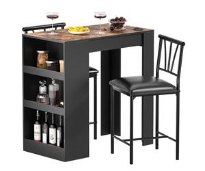 VECELO Ensemble Table à Manger avec 2 Chaises Rembourrées, Table avec 3 Étagères de Rangement pour Salle à Manger, Cuisine, Salon, Bistrot, Marron